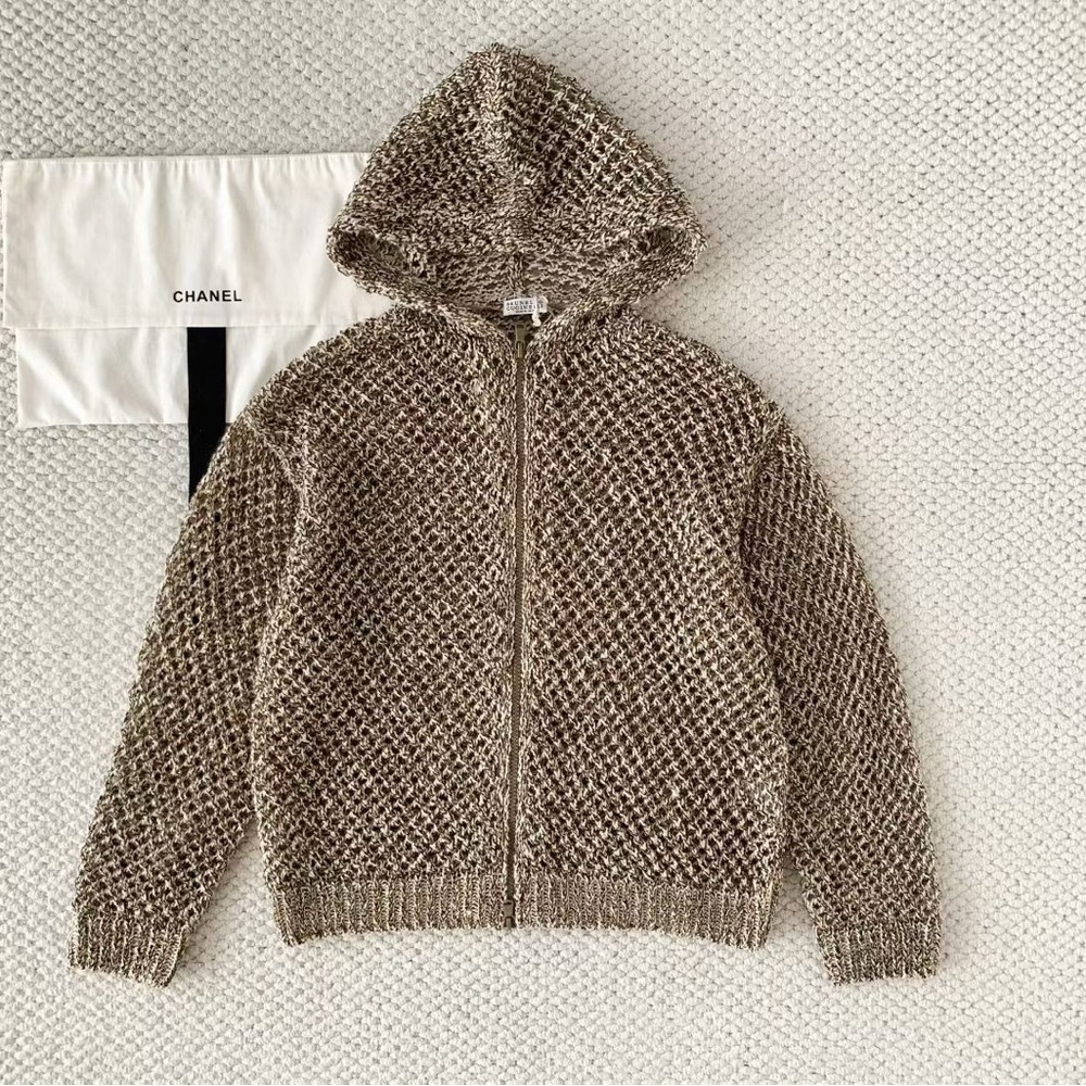 CHANEL Beige Open-Weave Zip Hoodie